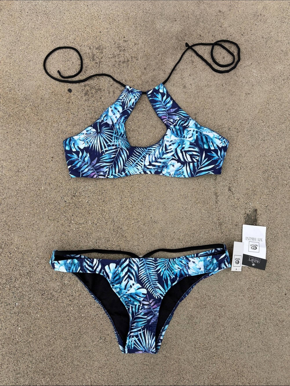 Rip Curl Blue Tropical Leaf Print Halter Bikini Set – 2 Piece Swimsuit medium